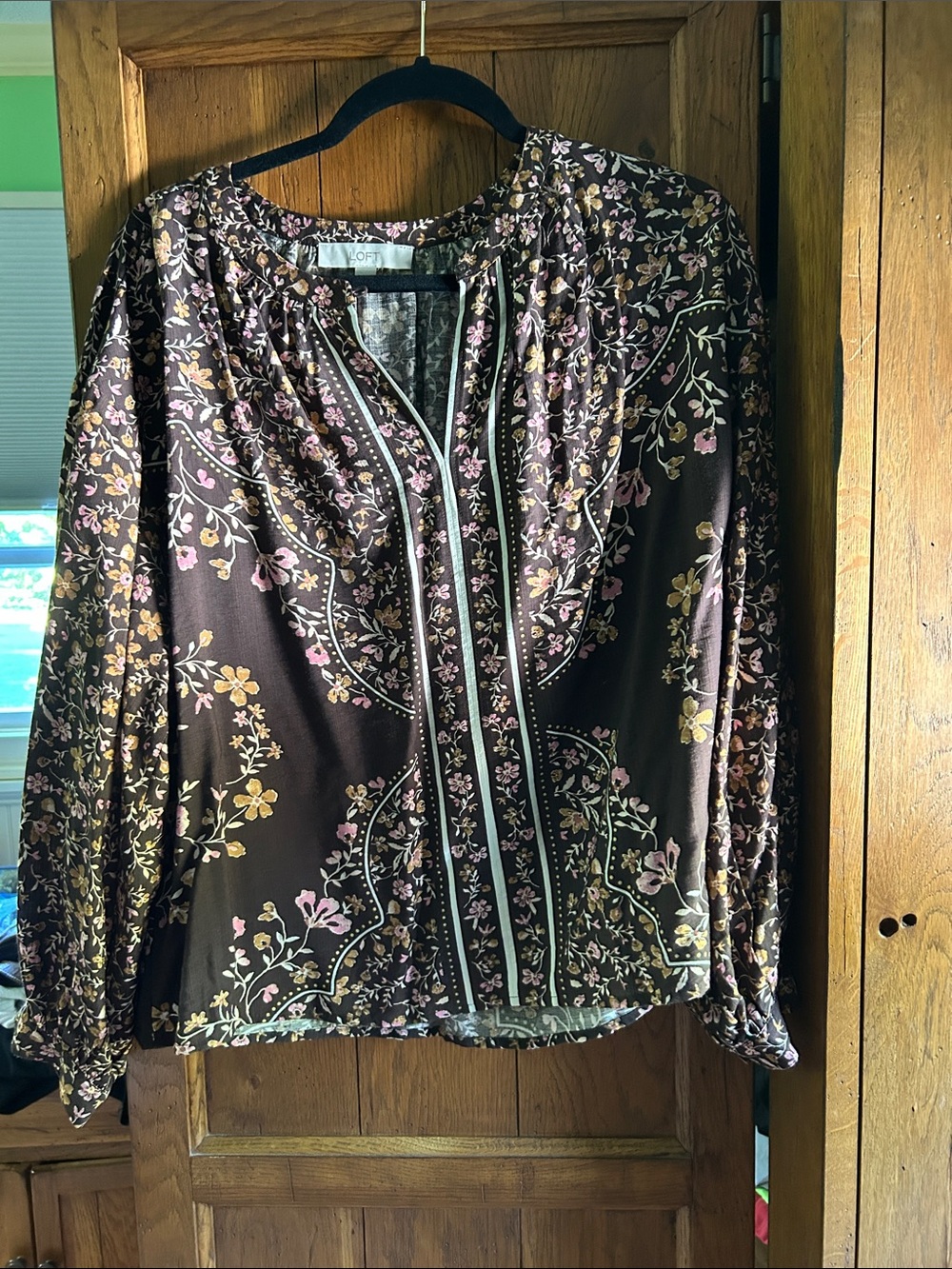LOFT Brown Floral Long-Sleeve Blouse